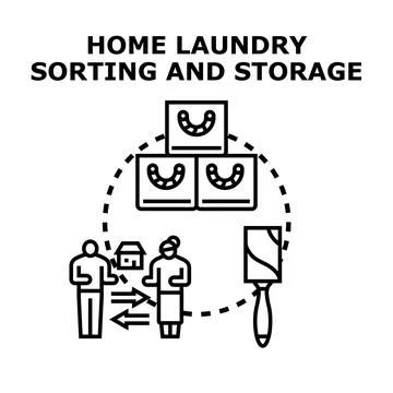 Household laundry sorting process storing clean clothes Illustrazione stock