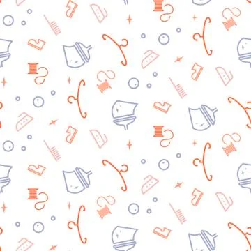 Household line icon seamless vector pattern for cleaning service company or イラスト素材