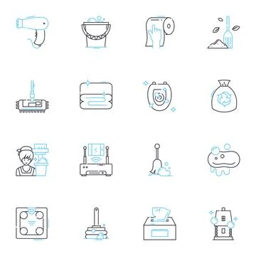 Household maintenance linear icons set. Cleaning, Repairing, Maintenance Stock Illustration