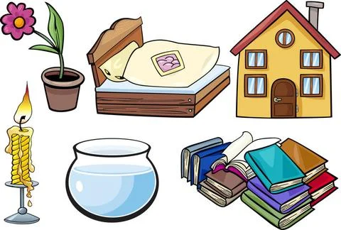 Household objects cartoon illustration set Cartoon Illustration of Househo... Stock Photos
