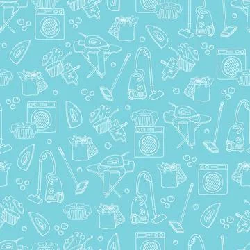Household seamless pattern with homework equipment Stock Illustration