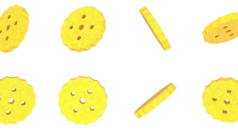 Household Sponge Falling on a White Background. Kitchen Sponge 3D Animation. 4K Stock Footage 311974050