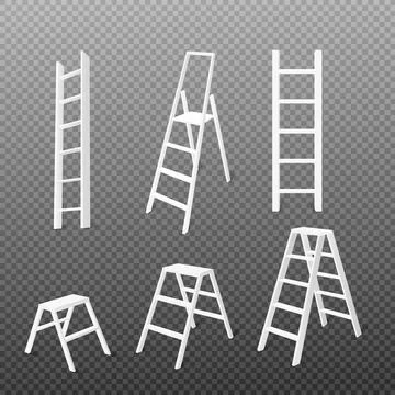 Household step ladders set, realistic 3d vector illustration isolated on tran Ilustración de archivo