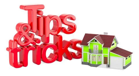 Household tips and tricks, colored inscription. 3D rendering Stock Illustration