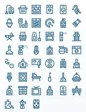 Household Vector Icon Library with 45 Bold Line High Resolution Detail Enha.. Stock Illustration