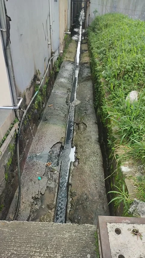 Household Wastewater Flow in Backyard Drain 库存影片 335511506