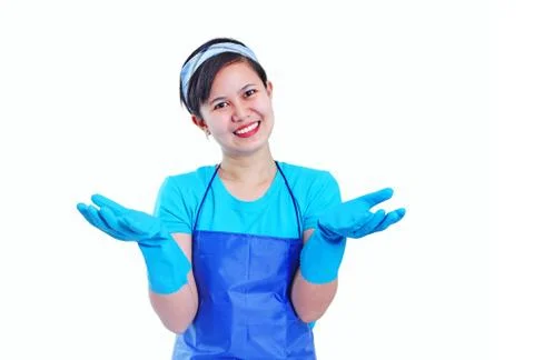 Housekeeper with laundry gloves Stock Photos