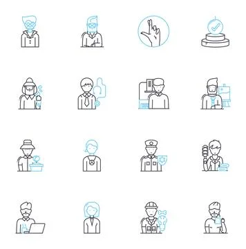 Housekeeper linear icons set. Cleanliness, Tidiness, Maintenance, Organization Stock Illustration