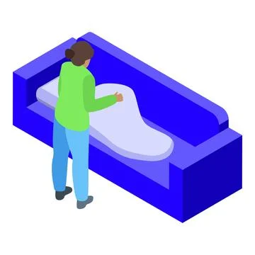 Housekeeper making bed on sofa, transforming living room into guest bedroom Stock Illustration