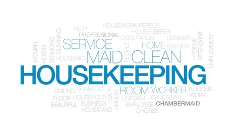 Housekeeping animated word cloud, text design animation. Kinetic typography. Stock Footage 79580389