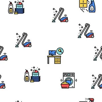 Housekeeping Cleaning Vector Seamless Pattern Stock Illustration