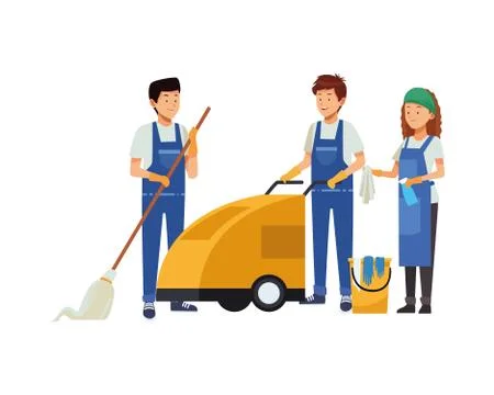 Housekeeping team workers with equipment tools Illustrazione stock