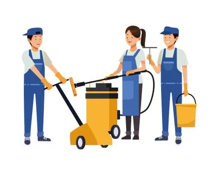Housekeeping team workers with equipment tools Illustrazione stock