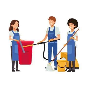 Housekeeping team workers with equipment tools Illustrazione stock
