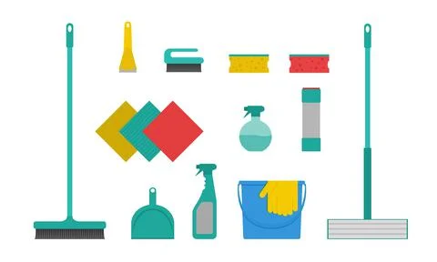 Housekeeping tools. A set of tools for washing floors, walls, tiles. Stock Illustration