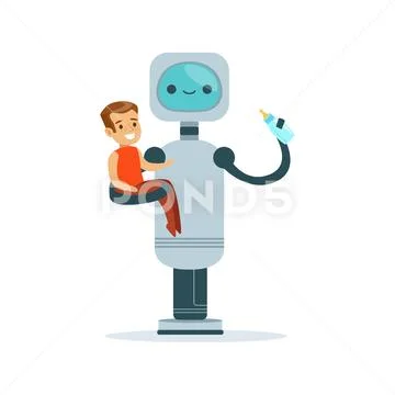 Housemaid baby sitter robot with child vector Illustration Stock Illustration