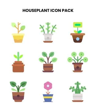 Houseplant Flat Vector Icons Pack Stock Illustration
