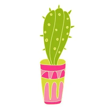 Houseplant in a pot decorated with pattern. Stock Illustration