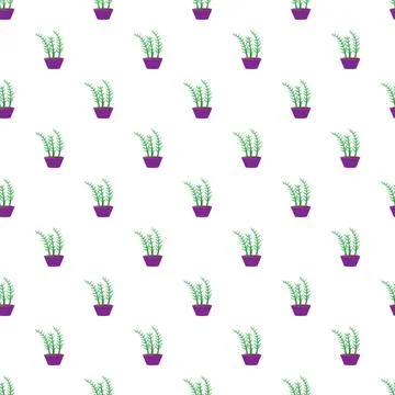 Houseplant pots repeating seamless pattern white background Stock Illustration