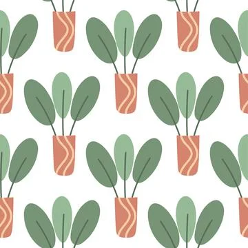 Houseplant in pots seamless pattern Stock Illustration