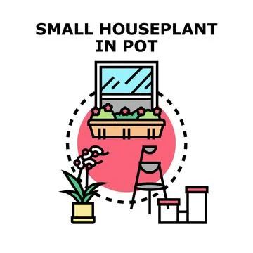 Houseplant vector concept with window and flower box Stock Illustration