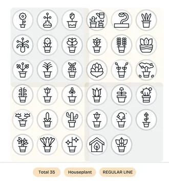 Houseplant Vector Icon Toolkit featuring 35 Detail Enhanced 256x256 Regular.. Stock Illustration
