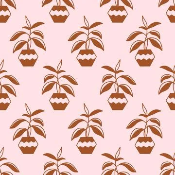 Houseplants in pots seamless pattern. House plants Stock Illustration