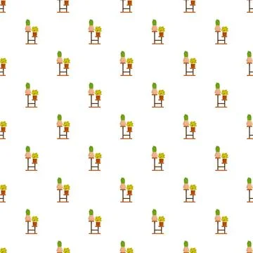 Houseplants on stands seamless repeating pattern background Stock Illustration