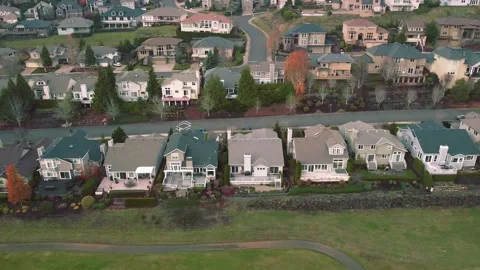 Houses along a golf course in Salem Oregon Aerial Stock Footage