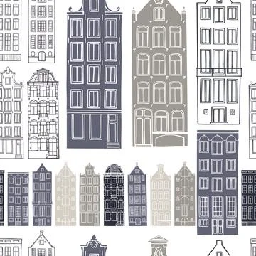 Houses of Amsterdam. Vector  pattern. Stock Illustration