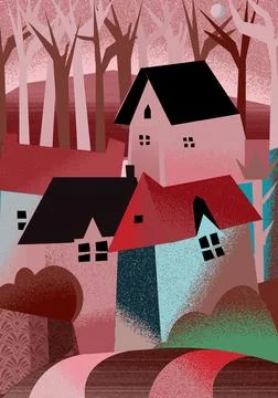 Houses in the background of the forest Stock Illustration