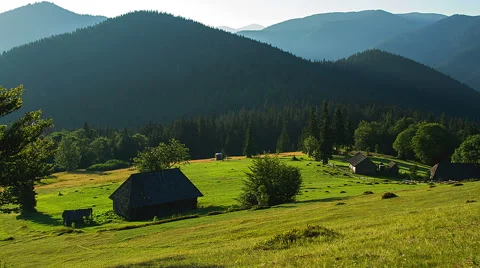 Houses on the background mountains Stock Footage 64859739