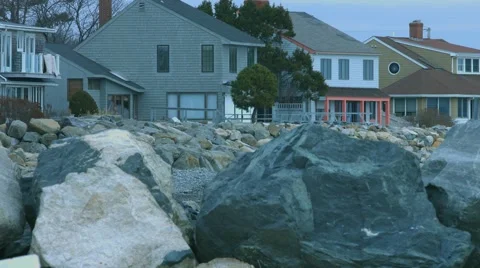 Houses at the Beach During The Winter Stock Footage 45369843