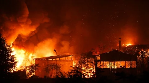 Houses Burning Down In A Fire Stock Footage 91256680