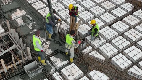 Houses construction process. Construction of a residential complex Stock Footage 223680919