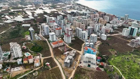 Houses construction process. Construction of a residential complex Stock Footage 223681623