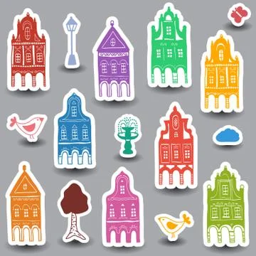 Houses doodles on colored background Stock Illustration