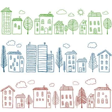 Houses doodles seamless pattern Stock Illustration