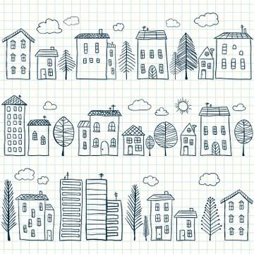 Houses doodles seamless pattern Illustrazione stock