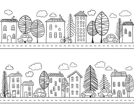 Houses doodles seamless pattern Stock Illustration