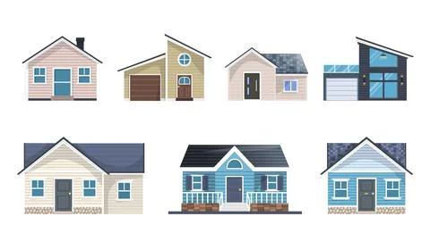 Houses flat vector icon. Modern homes with vinyl siding panel illustration. Stock Illustration