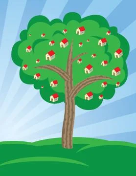 Houses growing on tree Stock Illustration