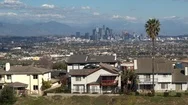 Houses On Hill In Los Angeles With Downtown La In The Background Stock Footage
