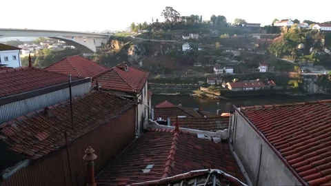 Houses overlooking river Stock Footage 69109664