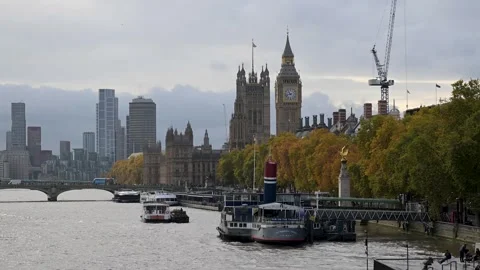 Houses of Parliament from the River Thames Stock Footage 320669080