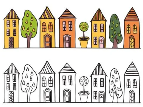 Houses in small town pattern Stock Illustration