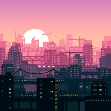 Houses in sunset Illustrazione stock