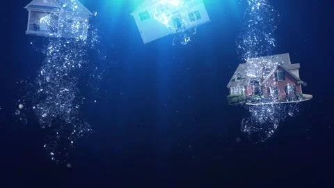 Houses Underwater Splashdown 4K Loop Stock Footage 329073063