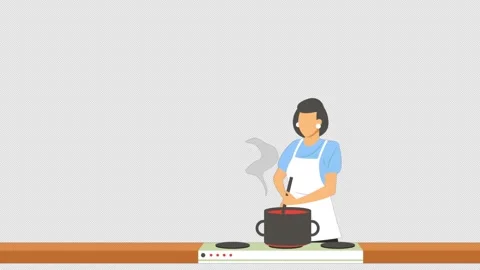 Housewife Is Cooking In The Kitchen Alpha Channel Stock Footage 260917841