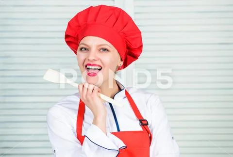 Housewife with cooking utensil. professional chef in kitchen. Cuisine. woman in Stock-Fotos